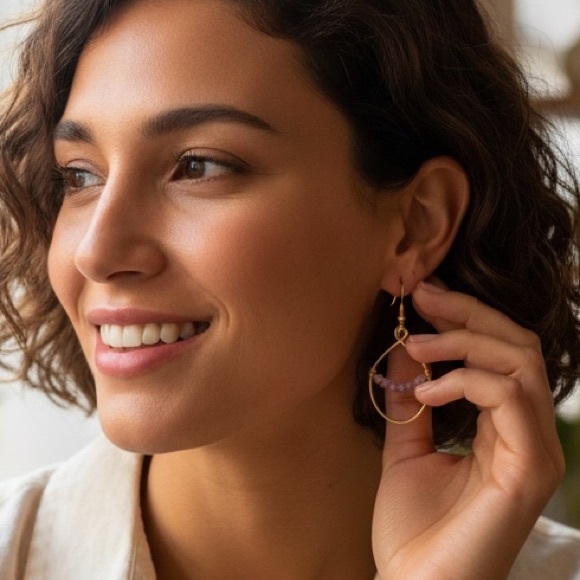 Handmade Purple Jade Earrings - Picture 2 of 2